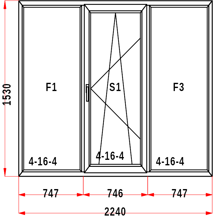 Оконный блок 03 — чертёж с размерами 1530×2240 мм