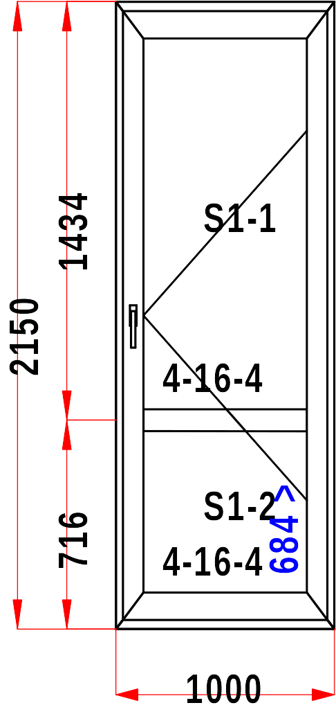 Входная дверь ПЛ (низ рама) 03 — чертёж с размерами 2150×1000 мм